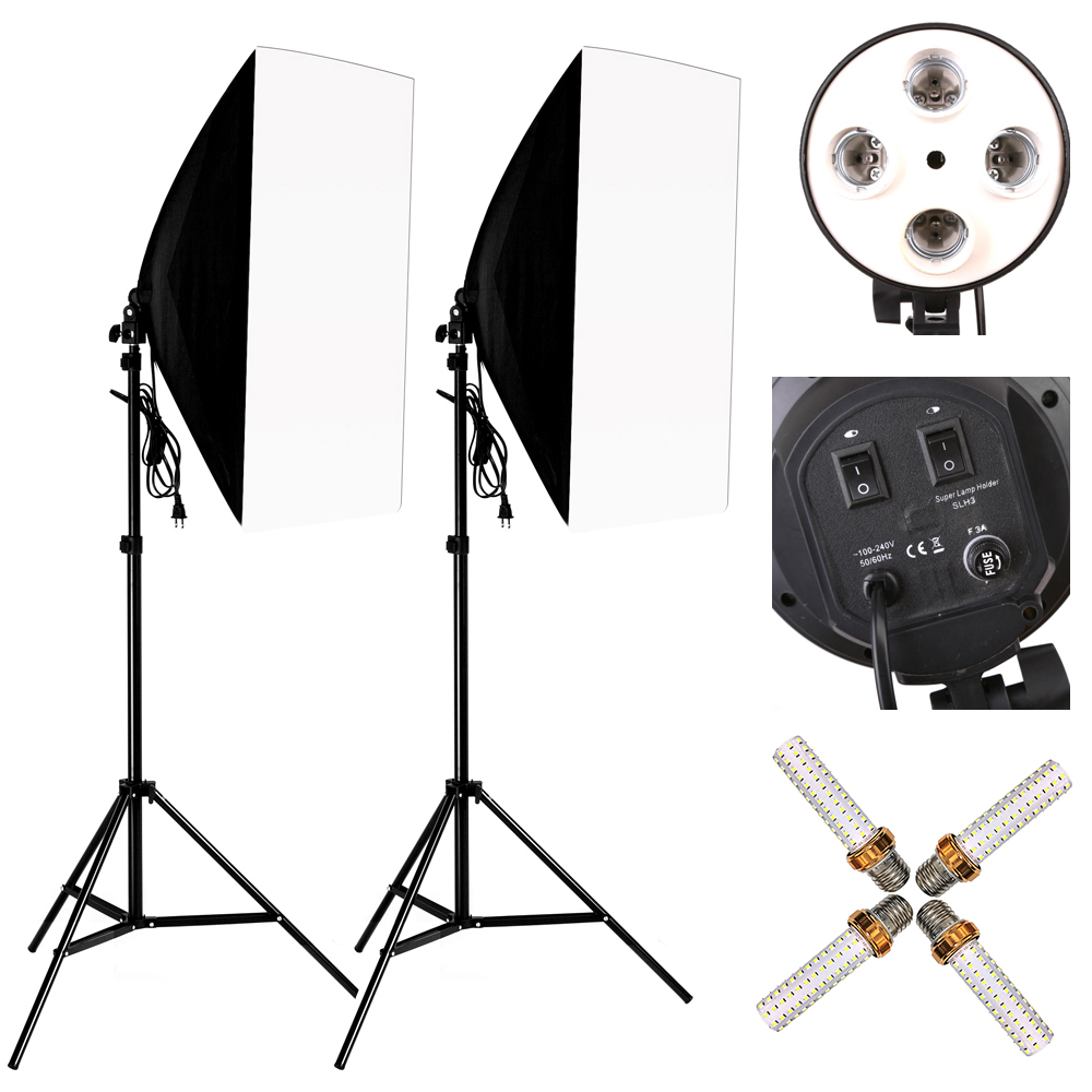 WODEJIA Photo Studio 8 24W Softbox Kit Photographic Lighting Kit Camera Photo Accessories 2 Light Stand 2 Softbox 2 Lamp Holder Flash Diffuser Color : Without Bulb
