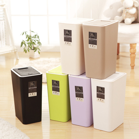 Nordic style plastic trash can bathroom kitchen living room press storage with lid classified household YHJ120508 ► Photo 1/4