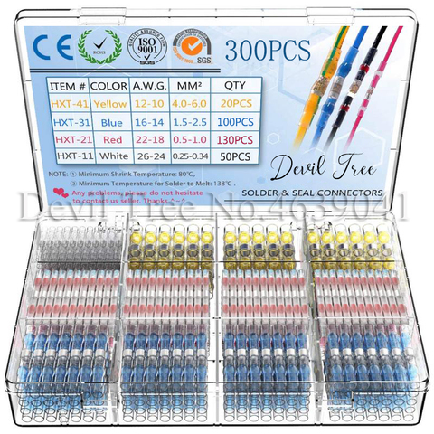 150/200/300PCS Solder Seal Wire Connectors Kit, Heat Shrink Butt Connectors, Waterproof and Insulated Electrical Wire Terminals ► Photo 1/6