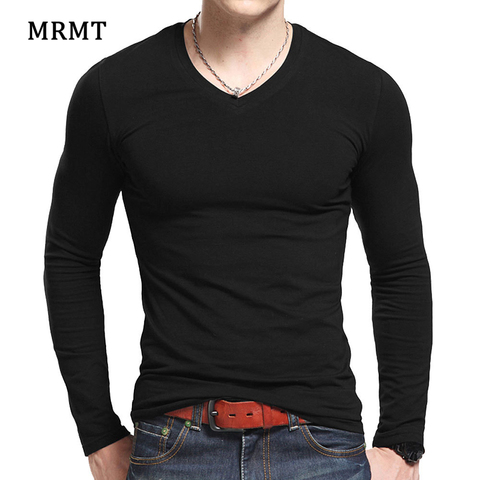 Lycra cotton men's long sleeve v neck t shirt 2022 MRMT The autumn men T cotton T-shirt slim solid tight t shirt ► Photo 1/6