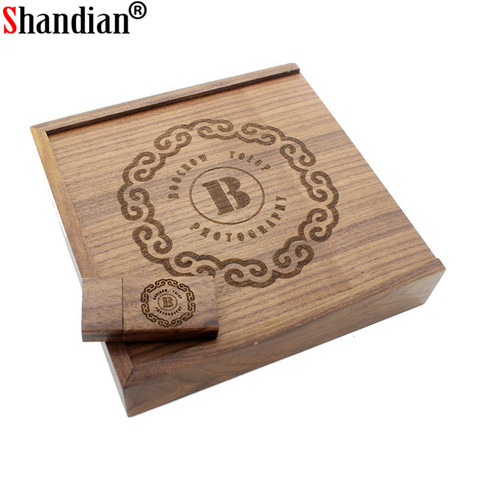 SHANDIAN LOGO Wood usb+ Box USB flash drive Memory card Pendrive 4GB 8GB 16GB 32GB 64GB Photography Wedding gift 170*170*35MM ► Photo 1/6