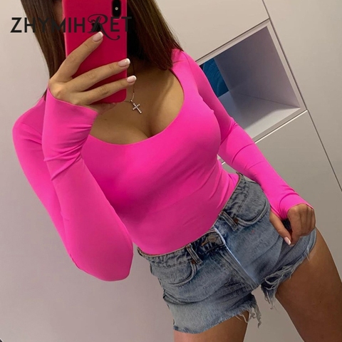 ZHYMIHRET 2022 Autumn Neon Color Bodysuit Women Rompers Long