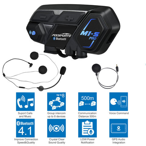 Fodsports M1-S Pro Helmet intercom Headset Motorcycle Waterproof Intercom Bluetooth interphone 8 Rider 1200M Intercomunicador ► Photo 1/6