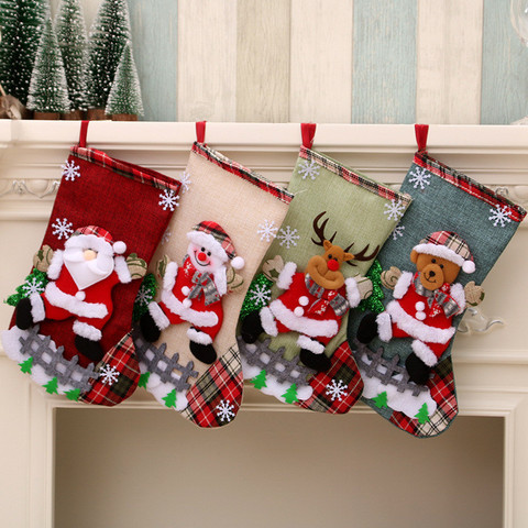 Santa Stocking Sock Candy Bags Christmas Tree Ornamets Pendants Linen Gift Bag For Children Fireplace Hanging Decor Party Supply ► Photo 1/6