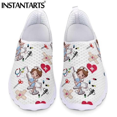 INSTANTARTS Nurse Shoes Summer Flats Women Shoes Mesh Sneakers Shoe Woman Cartoon Doctor Hospital Skech Print zapatos de mujer ► Photo 1/6