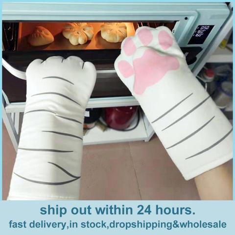 3D Cartoon Cat Paws Oven Mitts Long Cotton Baking Insulation Microwave Heat Resistant Non-slip Gloves Animal 1PC ► Photo 1/6