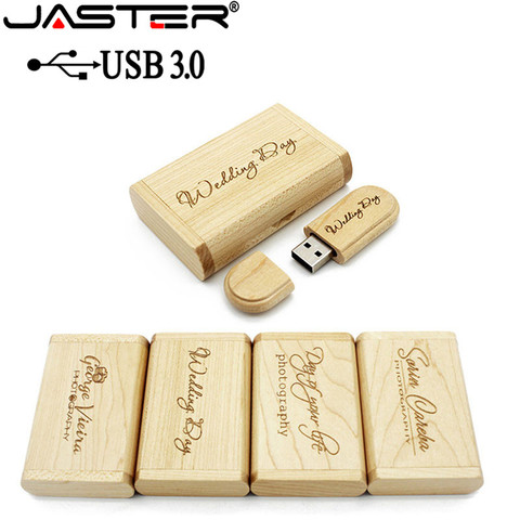 JASTER USB 3.0 high speed Wooden USB flash drive Maple wood+box pendrive 4GB 16GB 32GB 64GB memory stick gifts free custom logo ► Photo 1/6