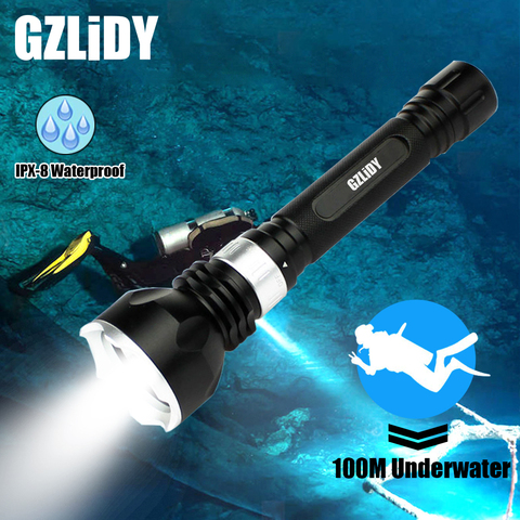 LED Diving Flashlight IPX-8 Diving Lantern Professional Underwater Powerful Torch with Rotary Touch Switch Light Waterproof Lamp ► Photo 1/6