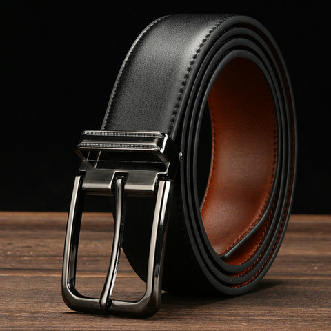 cowhide genuine leather Belts Men pin buckle jeans Waist Belt Male black brown two sides color Belt ceinture homme ► Photo 1/6