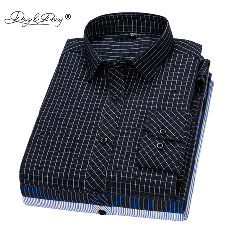 DAVYDAISY 2022 New Arrival Men Shirt Long Sleeve Shirts Twill Plaid Fashion Causal Dress Man Shirt 17 Colors Brand Clothes DS342 ► Photo 1/6