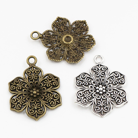 32x24mm 10pcs Antique Silver Plated and Bronze Plated Flower Style Handmade Charms Pendant:DIY for bracelet necklace ► Photo 1/3