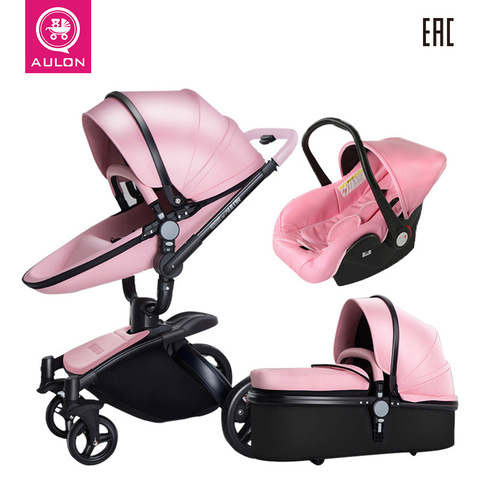 Aulon baby stroller 3 in 1 free shipping Branded baby carriage eco-leather baby carriage euro car seat basket cradle for ne ► Photo 1/5
