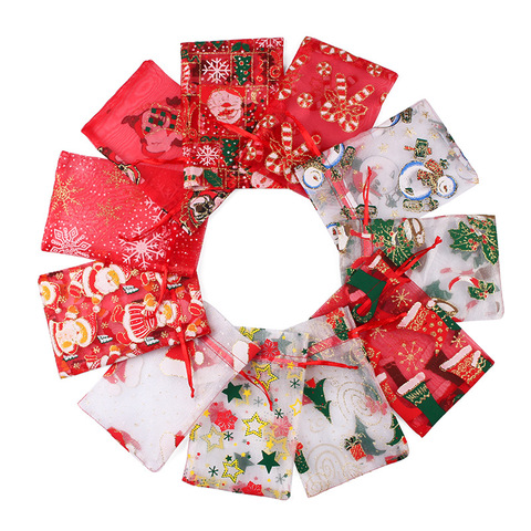 50pcs 10X15 13X18cm Colored Santa Claus Christmas Organza Bag Gauze Element Jewelry Bags Packing Drawable Organza Gift Bags 66 ► Photo 1/6