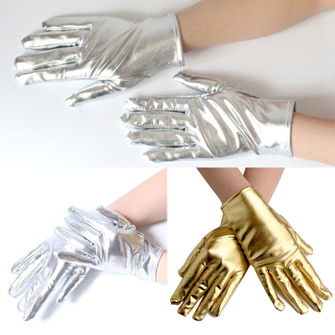 1 Pairs Women Men Patent Leather Gloves Fashion Sexy Unisex Gold Color Etiquette Short Gloves Evening Party Performance Mittens ► Photo 1/6