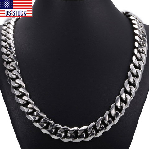 14.5mm Wide Heavy Polished  316L Stainless Steel Mens Necklace Cut Curb Cuban Link Chain Male Jewelry Dropshipping DHN48 ► Photo 1/5