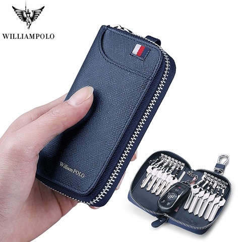 WilliamPolo Men's Key case Genuine leather men's multifunctional key chain purse large capacity universal car key ► Photo 1/6