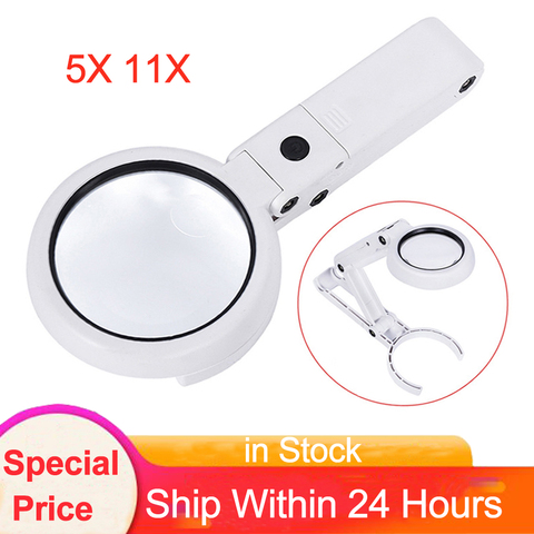 5X 11X Handheld Magnifier USB Interface 8 LED Lights Fold Bracket Desktop Reading Maintenance Multi-purpose Magnifying Glass ► Photo 1/6