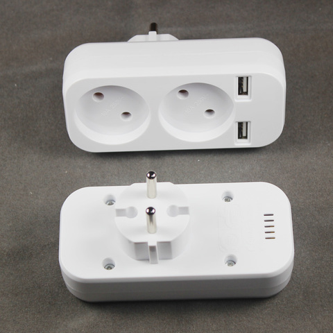 USB Wall EU plug adapter with 2 socket 2 USB Port new design European 5V 2A USB extension socket Z4-01 White color ► Photo 1/4