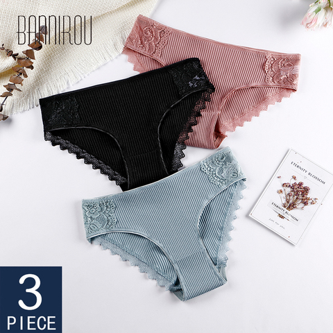 BANNIROU Lace Cotton Briefs Woman Underwear High Quality Soft Breathable Female Panties Underwear For Woman Briefs 3 Pcs New ► Photo 1/6