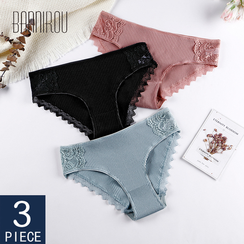 BANNIROU Lace Cotton Briefs Woman Underwear High Quality Soft Breathable Female Panties Underwear For Woman Briefs 3 Pcs New ► Photo 1/6