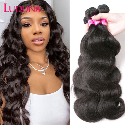 Luduna Hair Body Wave Bundles Brazilian Hair Weave Bundles 150% Human Hair weave 1/3/4 Piece Non-remy Hair For Black Woman ► Photo 1/6
