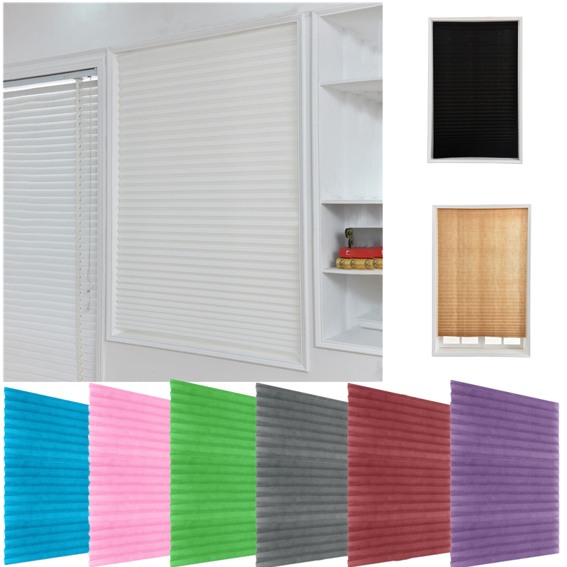 Self Adhesive Pleated Blind Curtain Coffee Office Window Balcony Shade Blackout 