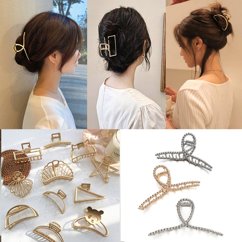 Women Metal Hair Claws Hair Accessories Fashion Barrettes Clips Jewelry Simple Geometric Hollow Hairpins Girls Hairgrip Headwear ► Photo 1/6