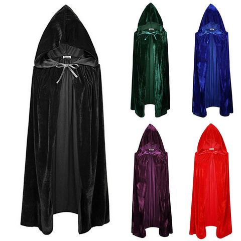 Adult Halloween Velvet Cloak Cape Hooded Medieval Costume Witch Wicca Vampire Halloween Costume Dress Coats 5 Colors ► Photo 1/6