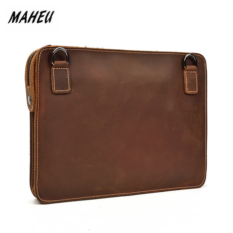 MAHEU Latest Men's Hand Strap Bag With Shoulder Strap Males Zipper Mini Hand Bag Man Genuine Leather Slim Shoulder Bags Dual Use ► Photo 1/6