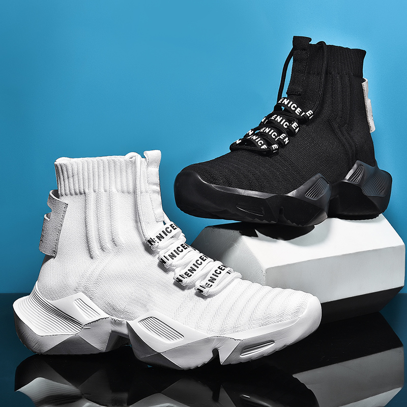 Mens Mesh Breatheable Platform Sneakers High Top Running Ankle Boots Socks Shoes 