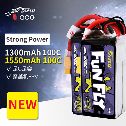 TATTU FunFly Series 1300mAh 1550mAh 1800mAh 11.1V 14.8V 22.2V 100C with XT60 Plug for  for FPV 250 230 210 180 Size Drone ► Photo 1/6