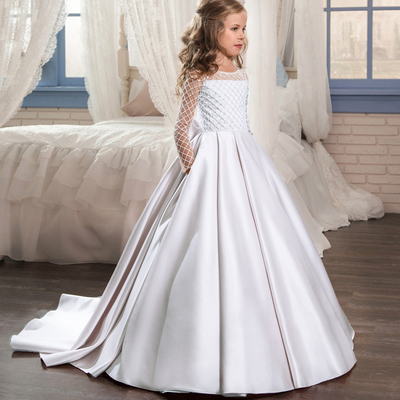 Flower Long White Dress Kids Dresses For Children Princess Dress