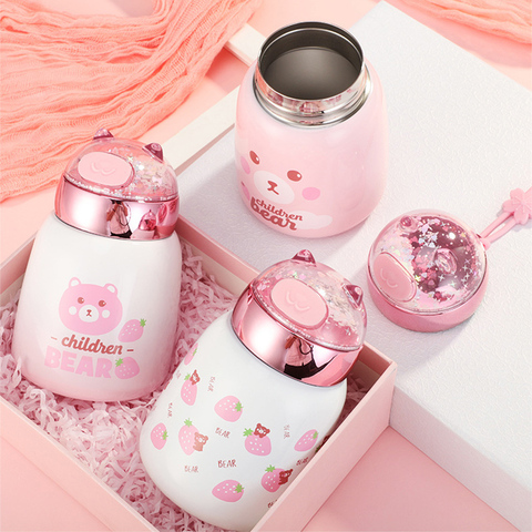 Boxi Cute Stainless Steel Thermal Bottle For Girls Portable Cartoon Sequin Belly Cup With Rope Outdoor Sports Thermos Mug 300 ml ► Photo 1/6