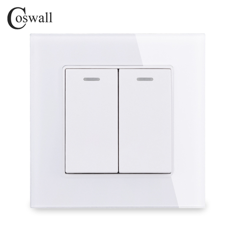 COSWALL 2 Gang 1 Way Crystal Tempered Glass Panel Light Switch On / Off Rocker Wall Switch Interruptor 16A Black White Grey Gold ► Photo 1/6