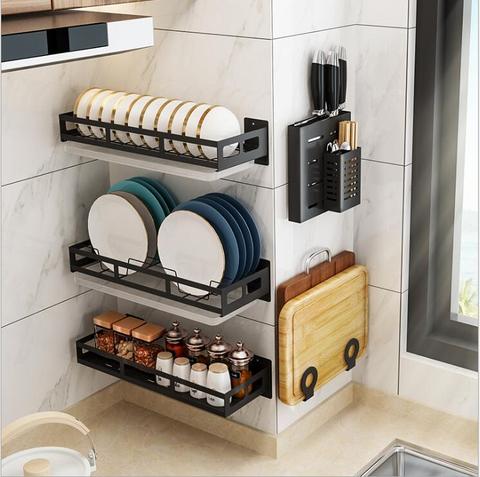 Stainless Steel Kitchen Rack Wall Mounted Dish Free Perforated Seasoning Knife Pot Cover Alitools - Wall Mounted Plate Holder