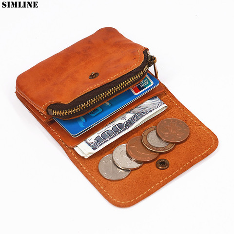 Genuine Leather Wallet For Men Women Brand Vintage Handmade Short Small Men's Wallets Purse Card Holder With Zipper Coin Pocket ► Photo 1/6