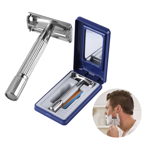 Men's Traditional Double Edge Chrome Wet Shaving Safety Handheld Manual Razor 1 Blade Included With Travel Case Care Hair Beard ► Photo 1/6