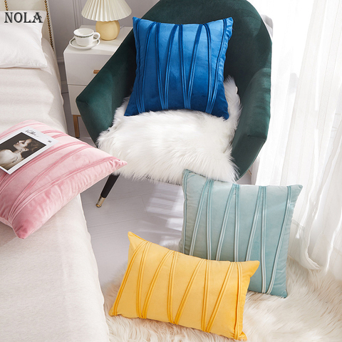 Nola Striped Velvet Throw Pillow Covers Solid Color Cushion Case Decorate Sofa Home Party Soft Square Pillowcase 40x60/45x45Size ► Photo 1/6