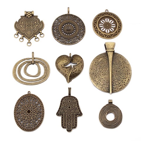 2pcs Antique Bronze Heart Flower Hands Swirl Circle Round Cross Elephant Craft Pendant For Pendant Necklace Jewelry Making ► Photo 1/6