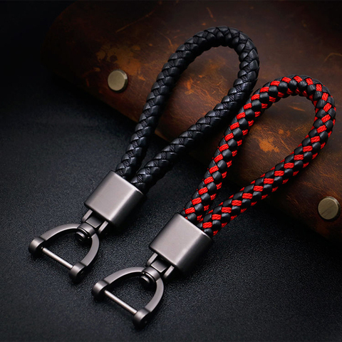 High-Grade Hand Woven Leather Car Key Chain 360 Degree Rotating Horseshoe Buckle Jewelry Key Rings Holder Genuine Bag Pendant ► Photo 1/6