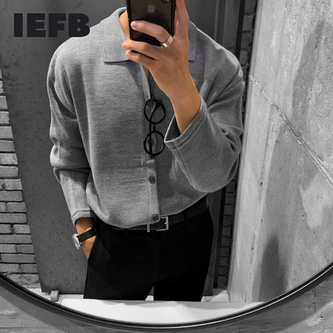 IEFB men's wear kintted Polo shirts spring new single breasted tops loose Korean style casual Lapel outerwear blouse new 9Y4247 ► Photo 1/1