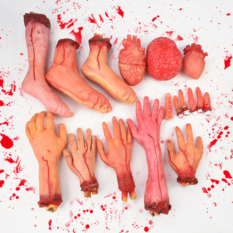 Halloween Cosplay Supplies Halloween Horror Props Bloody Haunted House Party Decoration Scary Fake Hand Finger Leg Foot Heart ► Photo 1/6