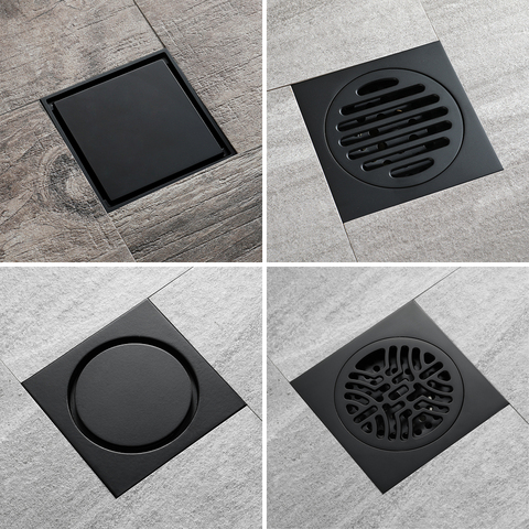 Black Brass 10 x 10 cm Shower Floor Drain Washroom Bathroom Invisible Drain Cover Square Waste Floor Drain HIDEEP ► Photo 1/6