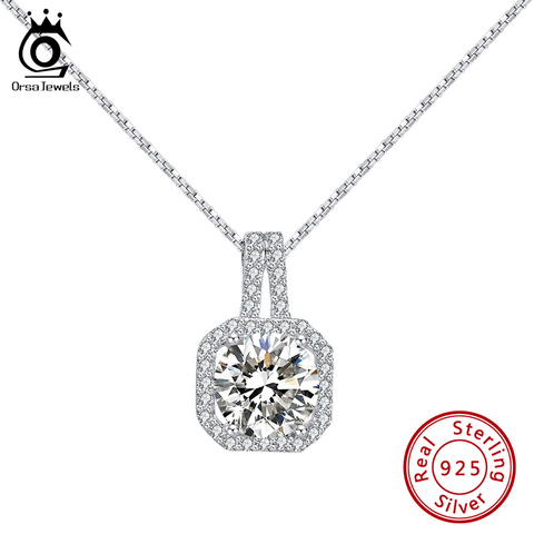 ORSA JEWELS Latest 925 Slide Pendant Necklace For Women Sterling Silver Clear AAAA Zircon Fashion Gift Party Daily Jewelry SN174 ► Photo 1/1