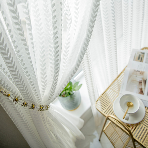 Modern luxury White  tulle Curtain for living room bedroom window  Jacquard sheers serape home decor drape well ► Photo 1/5