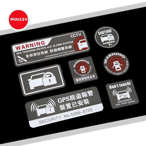 Noizzy Warning Anti Theft System Caution Car Window Sticker Vinyl Auto Decal Reflective GPS Tracking Lock Tuning Car Styling ► Photo 1/5