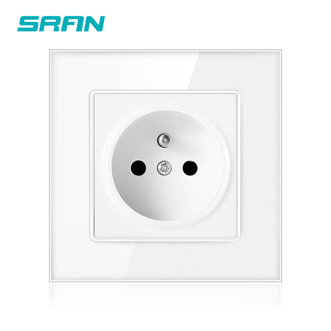 SRAN French plug wall power socket 16A 220V 86mm * 86mm white crystal glass panel with safety door electric outlet ► Photo 1/6