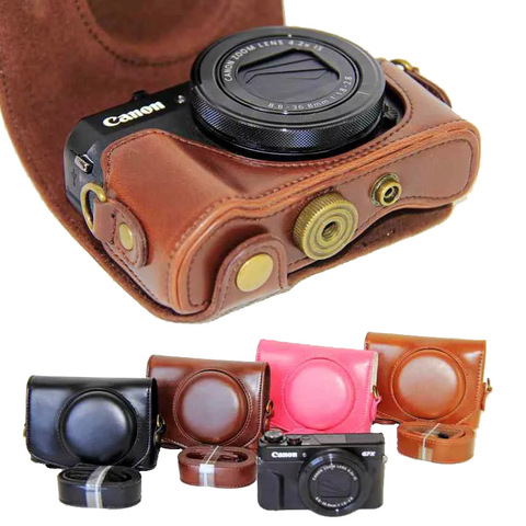New Pu Leather Camera Case For Canon Powershot G7X Mark 2 G7X II G7X III G7X3 G7X2 G7XII Digital Camera Bag Cover + strap ► Photo 1/6