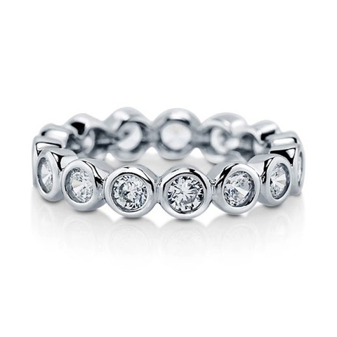 Genuine 925 Sterling silver size 5,6,7,8,9 women stack bezel setting cz eternity band circle silver ring ► Photo 1/6