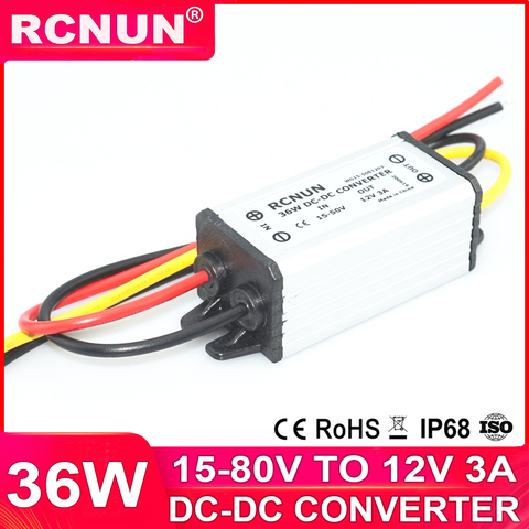 RCNUN 24V 36V 48V 60V to 12V 1A 2A 3A DC DC Buck Converter Regulator 15-80 Volt to 12 Volt 36W Power Supply for Cars Solar ► Photo 1/1